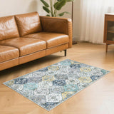 Garvee Kleiner Teppich 80 x 150 cm Vintage Läuferteppich Rutschfest Waschbar Blau Gelb