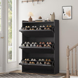 Garvee Schuhschrank Schwarz 81 x 26 x 117 cm, Schuhkipper mit 3 Kippfächern, verstellbaren Trennwänden, für 18–24 Paar Schuhe, Flur - Schwarz