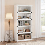 GARVEE Standregal, 5 Ebenen, 80 × 32 × 171 cm, MDF & Metall, Landhausstil, Weiß – für Wohnzimmer & Schlafzimmer - Weiß