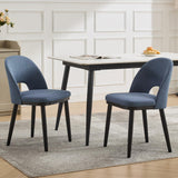 Garvee Esszimmerstühle 2er-Set, Polsterstühle mit Stoffbezug, gebogener Rückenlehne & Holzbeinen, Blau, gepolstert, pflegeleicht - Blau