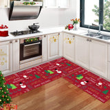 Garvee Weihnachts-Küchenteppich 2-Teilig Rutschfestes Fußmatten-Set Für Heimdekoration 40x60 + 40x120 cm Festlich Rot