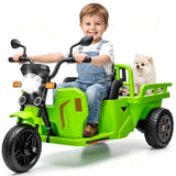 Garvee Kinder Elektro-Dreirad Tuk-Tuk 12 V mit 2 × 55 W, Anhänger, Schaufel, Fernbedienung, Sicherheitsgurt, LED und USB, für Kinder 3–8 Jahre - Grün