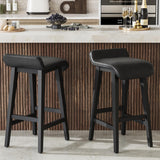 Garvee Barhocker 2er-Set, 66,5 cm, mit Rückenlehne & Fußstütze, gepolstert, Massivholz, Industrie-Stil, Schwarz - Schwarz