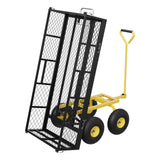 Garvee Garten-Kippwagen 111 × 51 × 53 cm bis 408 kg, Stahl-Gartenwagen mit abnehmbaren Gitterseiten, 25 cm Luftreifen und 180° Griff, Schwarz - Schwarz