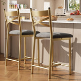 Garvee Barhocker 2er-Set, 66 cm, mit gepolstertem PU-Sitz und Metallgestell für Kücheninsel, Bartheke und Hausbar, Gold - Grau+Gold