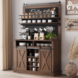 Garvee Kaffeeschrank 190,5 cm, Küchenbuffet mit Arbeitsplatte für Kaffeemaschine & Mikrowelle, Schiebetüren, Tassenhaltern und viel Stauraum, Landhausstil, Braun - Braun