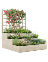 Garvee 3-Stufiges Hochbeet Aus Fichtenholz Mit Rankgitter Für Balkon & Garten, Modular, Offen, Natürliches Holz - rot