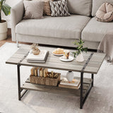 Garvee 2-Stufiger Farmhouse Couchtisch 41'' Grau Holz Mit Stauraum Metallrahmen Für Wohnzimmer Und Büro Rustikal-Modern - Wie gezeigt