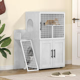 Garvee Katzentoiletten-Schrank 85 × 45 × 106 cm mit Leiter, großer Liegefläche, Belüftung und verstecktem Katzenklo, MDF & Metall - Weiß