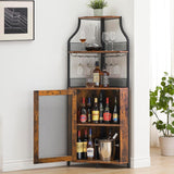 Garvee Eck-Barschrank 152 cm, für 30+ Flaschen und 6 Gläser, Weinregale, Industrie-Design, Braun, mit Stauraum, mit Ablage - 