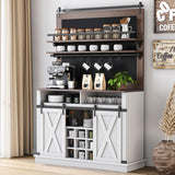 Garvee Kaffeeschrank 190,5 cm, Küchenbuffet mit Arbeitsplatte für Kaffeemaschine & Mikrowelle, Schiebetüren, Tassenhaltern und viel Stauraum, Landhausstil, Weiß - Weiß