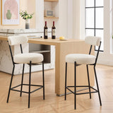 Garvee 2er Set Barhocker Mit Lehne Boucle Teddy Stoff Gepolstert Für Kücheninsel Bar Café 66cm Creme-Weiß - Weiß