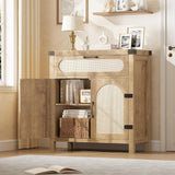 Garvee Sideboard 76 × 35 × 84 cm, Rattan-Kommode mit Schublade, 2 Türen, verstellbarem Einlegeboden und Kippschutz, Natur - Natur