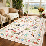 Garvee Waschbarer Katzenteppich Rutschfest Weich Kurzer Flor Blumenmotiv Für Wohnzimmer Schlafzimmer Kinderzimmer Esszimmer 200x290cm Beige