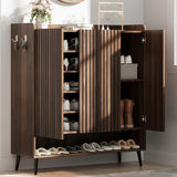 Garvee Schuhschrank, 100 cm, LED, Kippschutz, Integrierte LED-Beleuchtung, Braun