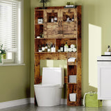 Garvee Aufsatzschrank für die Toilette 171 cm - Verstellbares Regal und Glastür - Holzwerkstoff und gehärtetes Glas - Organizer für Badezimmer und Waschküche - Modernes und sicheres Design - 
