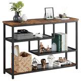 Garvee Konsole Tisch 4-Stufig Mit Glasablage Und Metallrahmen Für Flur Und Wohnzimmer, 39.4" X 11.8" X 29.5", Rustikal Grau - Retro