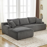 Garvee Modulares Ecksofa L 240 cm Velours Cord Stoff Mit Tiefer Sitzfläche Und Kissen Für Wohnzimmer Und Kleine Räume, Blau