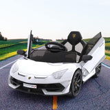 Garvee Lamborghini Kinder Elektroauto 12 V mit 2 × 25 W, Scherentüren, 2,4-GHz-Fernbedienung, LED, Musik, Federung und Sicherheitsgurt, Weiß, für Kinder 3–8 Jahre - Weiß