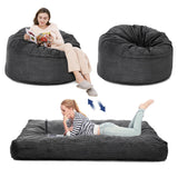 Garvee Sitzsackbett aus Cord in Dunkelgrau, Ø 112 × H 68 cm, 2-in-1, waschbarer Bezug, für Wohnzimmer und Schlafzimmer - Dunkelgrau