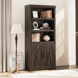 GARVEE Bücherregal mit Türen, 5 Ebenen, 80 × 33 × 174,5 cm, MDF, verstellbare Ablagen, Braun – für Wohnzimmer & Schlafzimmer - Braun