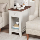 Garvee Schmaler Beistelltisch Mit Ladestation, 2 USB & 2 AC Anschlüsse, MDF Holz Für Wohnzimmer & Schlafzimmer, Stabil, Stauraum, Holzfarben