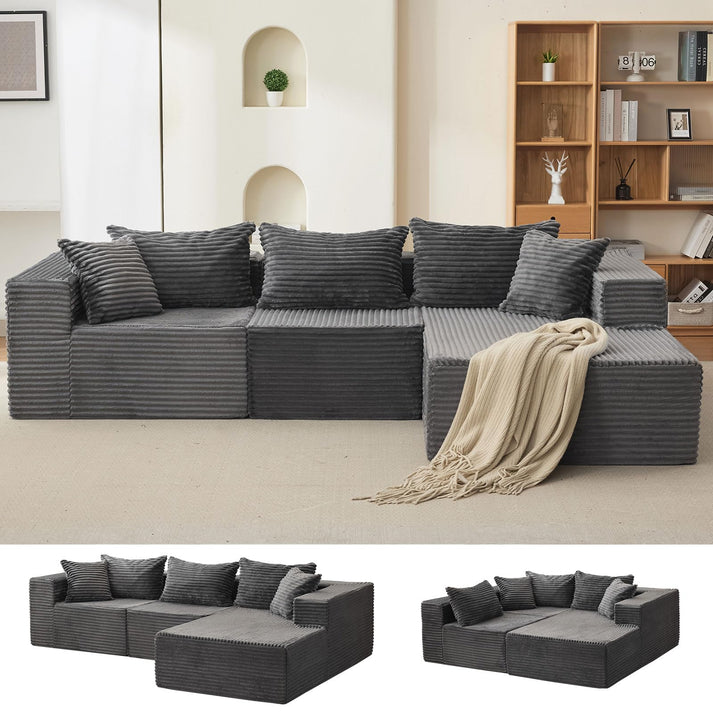 GARVEE Modulares Ecksofa aus Cord in Grau – Produktansicht 1
