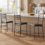Garvee Barhocker 2er-Set mit Rückenlehne, mit Fußstütze, gepolstert mit PU-Kunstleder, Metallgestell, Schwarz, Modern, pflegeleicht - Schwarz