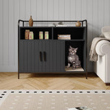 Garvee Katzenklo Schrank mit Doppeltüren, 95 × 45 × 82 cm, Katzenklo Möbel mit Regal, seitlichem Katzeneingang und Ablagefläche - Schwarz