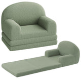 Garvee Kindersofa 2-in-1 ausklappbar, Halbmond-Kindersessel mit weichem Sherpa-Bezug und Schaumstofffüllung, Mittel, Grün - Grün