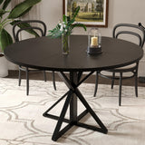 Garvee 119,4 cm Runder Esstisch mit Metallsockel für Küche und Esszimmer, 4-6 Personen, MDF Holzplatte, Kratzfest, Rutschfest, pflegeleicht, hitzebeständig - Schwarz