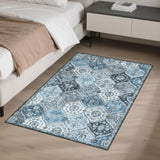 Garvee Kleiner Teppich 80 x 150 cm Vintage Läuferteppich Für Eingangsbereich Schlafzimmer Küche Grau Blau - Grau Blau
