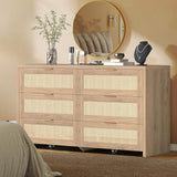 Garvee Kommode 144×45×80 cm, 6 Schubladen, Kippschutz, Rollen, 6 Schubladen, Eiche