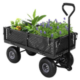 Garvee 2-in-1 Gartenwagen bis 227 kg mit wasserdichter Plane, 89 × 51 cm Ladefläche, abnehmbaren Gitterseiten und 25 cm Luftreifen, Schwarz - Schwarz