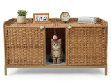 Garvee Katzentoilettenschrank aus Rattan, 120 × 50 × 61 cm, Katzenklo Schrank mit 2 Seiteneingängen, Doppeltüren und Ablage, Katzenmöbel für Wohnzimmer, Natur - Naturholz