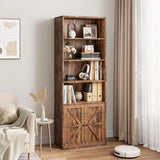 GARVEE Bücherregal mit Türen, 6 Ebenen, 30 × 180 cm, MDF, verstellbare Ablagen, Braun – für Wohnzimmer & Schlafzimmer - Braun