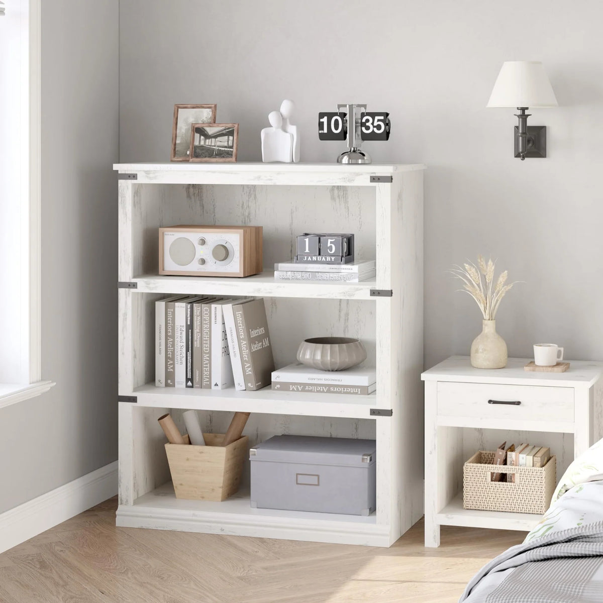 GARVEE Standregal, 4 Ebenen, 80 × 32 × 102 cm, MDF, Industrial-Design, Weiß – für Wohnzimmer & Büro