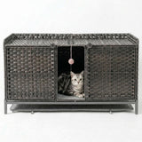 Garvee Katzentoilettenschrank aus Rattan, 120 × 50 × 61 cm, Katzenklo Schrank mit 2 Seiteneingängen, Doppeltüren und Ablage, Katzenmöbel für Wohnzimmer, Grau - Grau