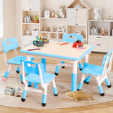 Garvee Kindertisch mit 4 Stühlen, höhenverstellbares Kindertisch-Set, 80 × 60 cm, abwischbare Tischplatte, für Kinder von 2–10 Jahren - Blau