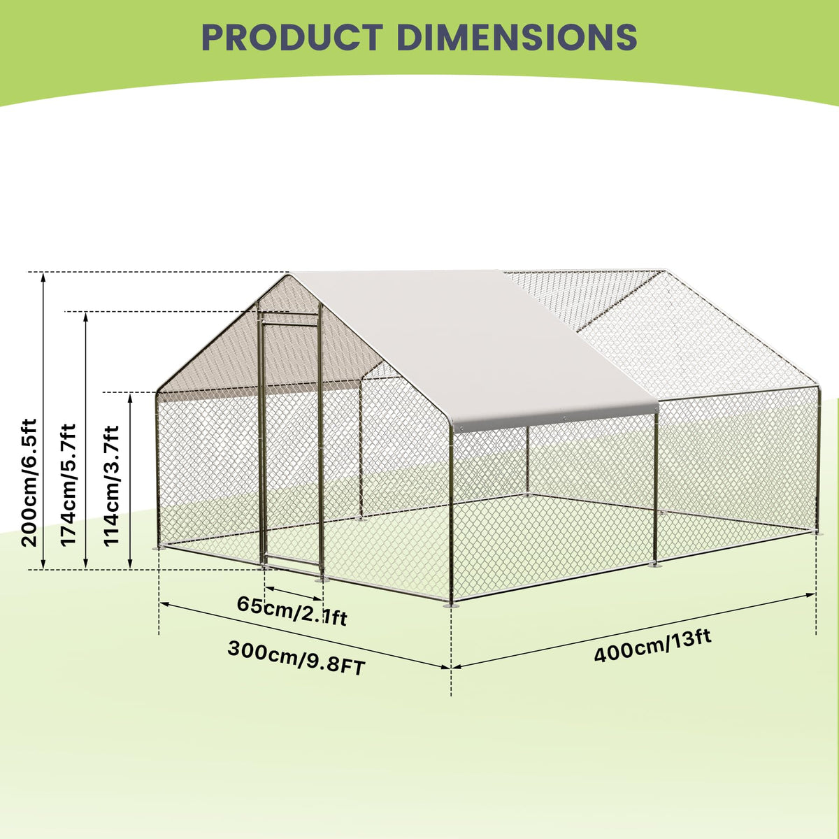 Garvee Hühnergehege 300 × 400 × 200 cm mit 12 m² Freilauffläche