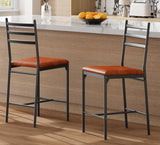 Garvee Barhocker 2er-Set mit Rückenlehne, mit Fußstütze, gepolstert mit PU-Kunstleder, Metallgestell, Braun, Modern, pflegeleicht - Braun