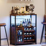 Garvee Weinschrank mit Beleuchtung mit verstellbaren Weinregalen & Mesh-Tür, Wasserfestes MDF & Metall, Braun - Braun