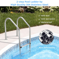 Garvee 2-Stufen-Poolleiter aus 304-Edelstahl, Schwimmbadleiter für eingelassene Pools, rutschfeste Stufen, stabiler Handlauf, robuste Edelstahlleiter für Schwimmbecken