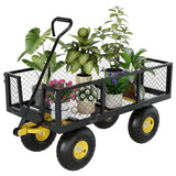Garvee 3-in-1 Gartenwagen aus Q235-Stahl, bis 227 kg, 97 × 51 cm Gitterladefläche, 25 cm Luftreifen & 180° Schwenkgriff, für Garten, Hof & Terrasse - Schwarz+Gelb