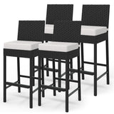 GARVEE Outdoor Barhocker 4er-Set aus PE-Rattan, Garten-Barstühle mit Sitzkissen, Armlehnen & Fußstütze, Sitzhöhe 71 cm, bis 181 kg, für Terrasse & Balkon - Weiß