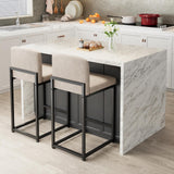 Garvee Barhocker 2er-Set, höhenverstellbar, mit Rückenlehne, mit Fußstütze, gepolstert mit PU-Kunstleder, Metallgestell, Beige, Modern, pflegeleicht - Beige