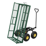 Garvee Garten-Kippwagen 111 × 51 × 53 cm bis 408 kg, Stahl-Gartenwagen mit abnehmbaren Gitterseiten, 25 cm Luftreifen und 180° Griff, Grün - Grün
