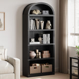 GARVEE Bücherregal, 5 Ebenen, 182 × 76 × 30,2 cm, MDF & Metall, Landhausstil, Schwarz – für Wohnzimmer & Schlafzimmer - Schwarz