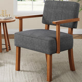Garvee Lounge Sessel Mid-Century aus Leinenstoff mit Holzrahmen, Rücken- & Armlehnen, bis 150 kg, Grau - Grau