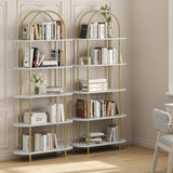 GARVEE Bücherregal mit Bogen, 5 Ebenen, 2er-Set, 180 × 80 × 30 cm, Holz & Metall, verstellbare Ablagen, Weiß – für Wohnzimmer & Schlafzimmer